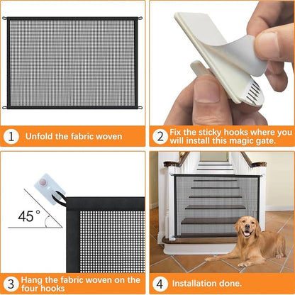 Dog Gate for Stairs Pet Gates for The House: Dogs Screen Mesh Gate for Doorways Stairways Indoor 29 inch Tall, 45 inch Wide, Fits Openings 40'' to 43'' Wide