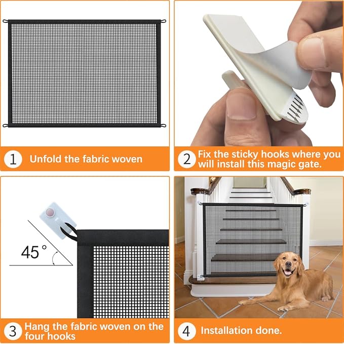 Dog Gate for Stairs Pet Gates for The House: Dogs Screen Mesh Gate for Doorways Stairways Indoor 29 inches Tall, 41 inch Wide, Fits Openings 36'' to 39'' Wide