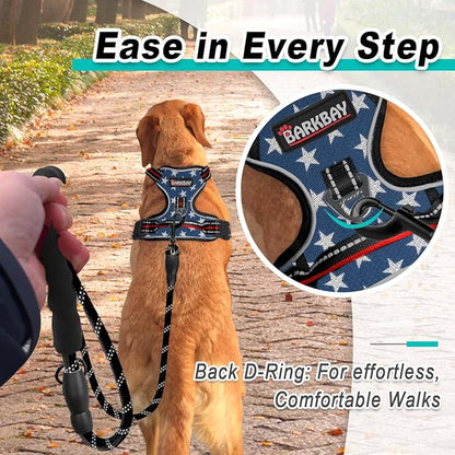 BARKBAY Dog Harness No Pull Mesh for Medium Dogs - Adjustable, Reflective, Comfortable, No Choke, Heavy-Duty - Perfect for Outdoor Training, Walking, and Hiking - Strong & Durable - M & Blue Star Mesh