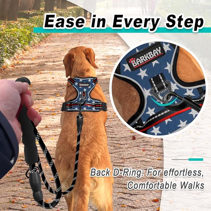 BARKBAY Dog Harness No Pull Mesh for Large Dogs - Adjustable, Reflective, Comfortable, No Choke, Heavy-Duty - Perfect for Outdoor Training, Walking, and Hiking - Strong & Durable - L & Blue Star Mesh