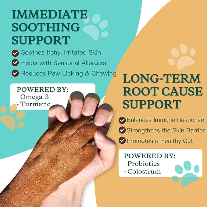 NATURE TARGET Dog Allergy Chews - Dog Allergy Relief for Itchy Skin, Hot Spots & Paw Licking - with Probiotics, Colostrum & Omega 3 - Immune Support Dog Treats, 180 Freeze Dried Chews