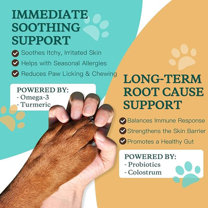 NATURE TARGET Dog Allergy Chews - Dog Allergy Relief for Itchy Skin, Hot Spots & Paw Licking - with Probiotics, Colostrum & Omega 3 - Immune Support Dog Treats, 180 Freeze Dried Chews