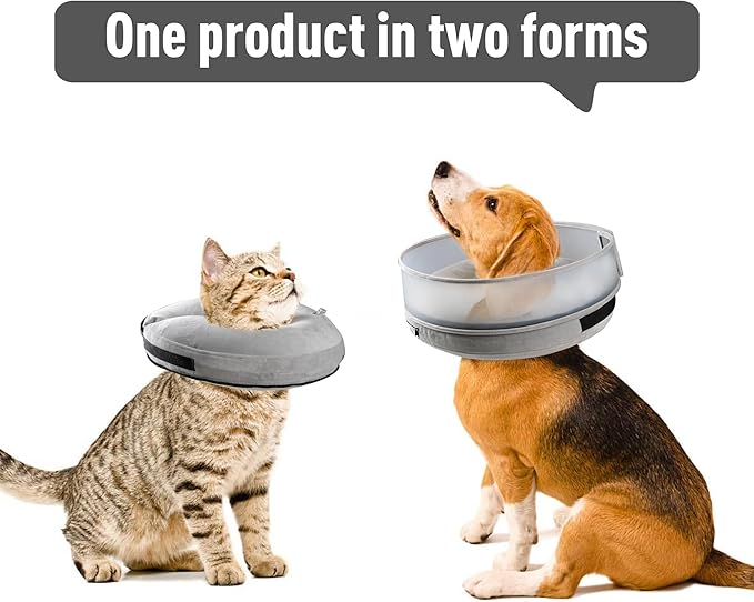 Inflatable Dog Cone, Soft Dog Cone Collar After Surgery for Alternative with Enhanced Anti-Licking Guard Shield Adjustable Detachable, Elizabethan Collar (XL, Gray)