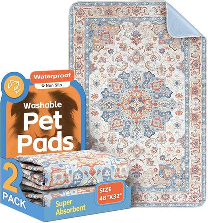 Washable Pee Pads for Dogs 2 Pack Reusable Puppy Training Pads 48"x32" Super Absorbent Waterproof Dog Training Pads, Non-Slip Potty Pads for Floor, Crate, Couch