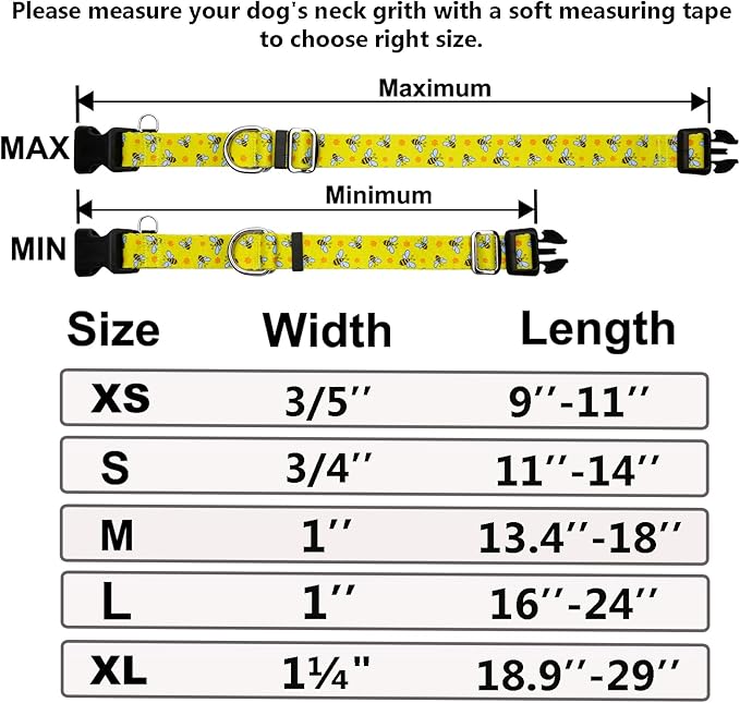 Martingale Collar for Dogs with Buckle No Pull Adjustable Nylon Limited Slip Training Dog Collars (Yellow Bee, Small)