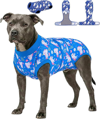PetWarm Dog Surgery Suit, Dog Surgical Recovery Suit Female and Male, Onesies for Dogs, Anti-Licking Surgery Recovery Shirt for Dogs, Unicorn Pattern, Blue, 2XL