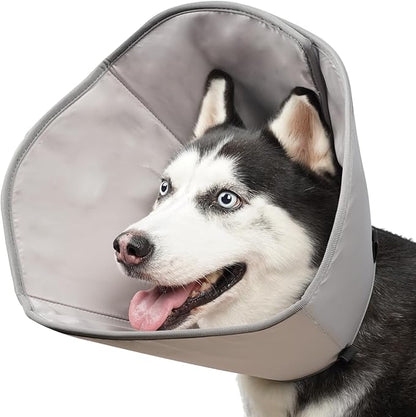 BARKLESS Dog Cones for Medium Dogs, Soft Cones for Dogs After Surgery to Stop Licking, Adjustable Elizabethan Collar, Neuter Cone of Shame Alternatives, Lightweight Dog Recovery Collar (Grey, M)