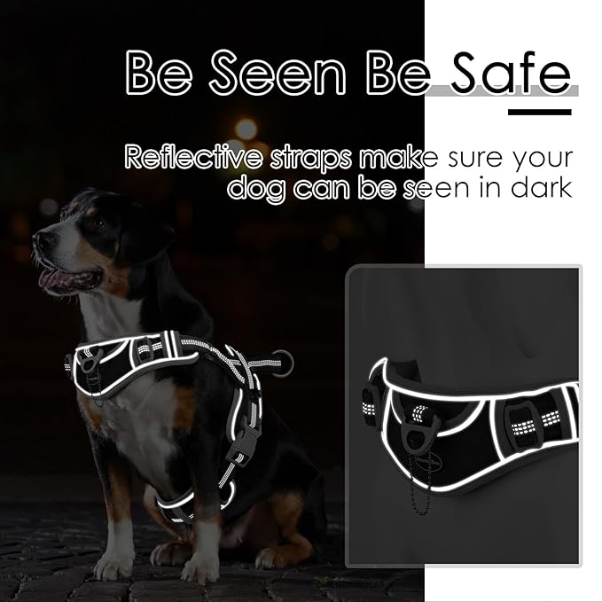 ADVENTUREMORE Medium Dog Harness - No Pull, Adjustable Reflective Vest with Front Clip Handle for Training & Walking - Black
