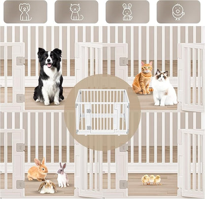 Pet Playpen Foldable Gate for Dogs Heavy Plastic Puppy Exercise Pen with Door Portable Indoor Outdoor Small Pets Fence Puppies Folding Cage 4 Panels Medium Animals House Supplies (PPW-WHITE04, White)