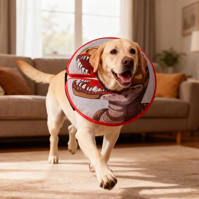 EXPAWLORER Large Widen Soft Dog Cone Collar - Inflatable Dog Neck Donut Collar Alternative After Surgery to Stop Licking,Adjustable Protective Recovery E Collar(Dinosaur)
