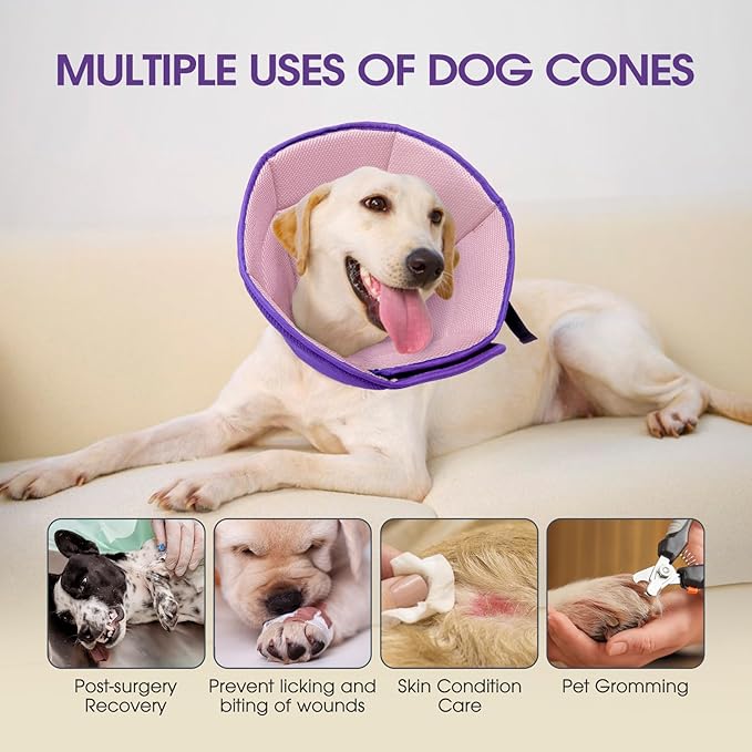 Dog Cone Collar After Surgery for Medium Dogs, Adjustable Soft Recovery Cone for Dogs to Stop Licking Biting, Comfortable Pet Elizabethan Alternative for Wound Healing