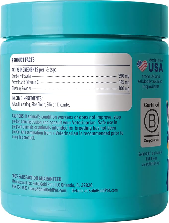 New Solid Gold Cranberry Supplement for Dogs for Urinary Tract Health - UTI + Bladder + Kidney Support for Dogs of All Life Stages w/Antioxidants (3.5 Ounce Powder, Smoked Bacon)