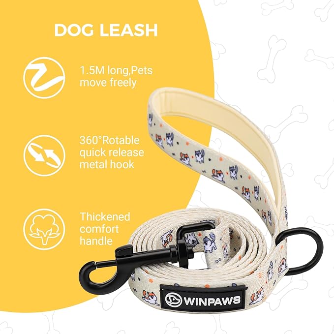 Dog Harness and Leash Collar Set with Dog Poop Bag Holder and Bandanas, Escape Proof Adjustable Puppy Cat Vest with Soft Mesh Padded, Pet Supplies for Small Medium Large Dogs Kitten(Yellow Puppy, M)