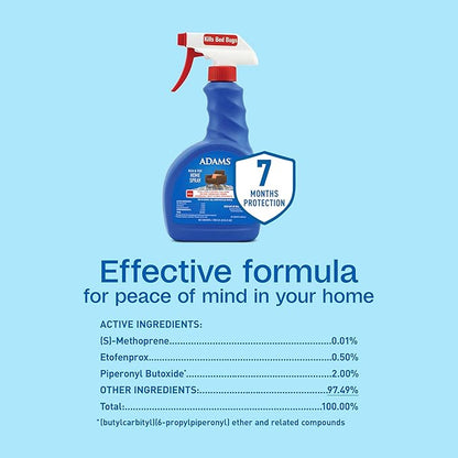 ADAMS Flea & Tick Home Spray for Indoor House Treatment, Kills Bed Bugs, Fleas, & Ticks, for Carpet, Furniture & Pet Bedding, Controls Fleas, Ticks, Bed Bugs, Cockroaches, Spiders & Mosquitoes, 24 oz