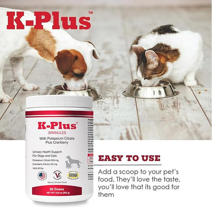 K-Plus Potassium Citrate + Cranberry Granules for Dogs & Cats – Vet-Approved UTI & Bladder Health Support – Helps Maintain Urinary Balance & Kidney Function – Easy-to-Use Granules – 60 Doses