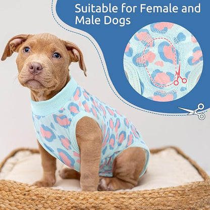 SAWMONG Blue Leopard Dog Recovery Suit (Small, 3-7lb), Breathable Polyester Jumpsuit for Surgery, Spay, Neuter, Wounds, Allergies, Stomach Cold Protection