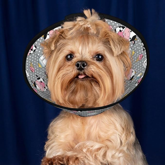 Lightweight Dog Recovery Collar Cartoon Cow Character, Soft Dog Cone Alternative After Surgery, Breathable Elizabethan Collar for Large Medium Small Dogs, Prevent Licking