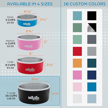 Master Pet Supply Stainless Steel Dog Bowls - 128 oz, Heavy Duty - Crimson Flame, Double Wall Extra-Thick Insulated, Non-Slip Pet Water Bowl for Dogs, Cats & Pets, Anti Rust Metal, Dish Washer Safe