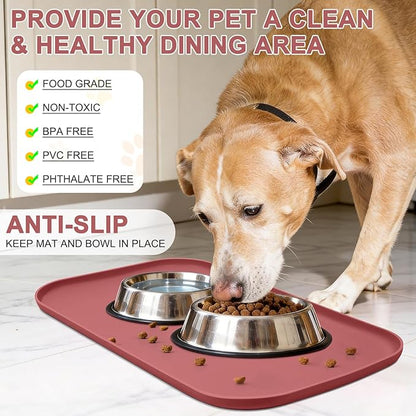 Smilool Silicone Pet Food Mat with Raised Edge for Food and Water Bowl, Dog Feeding Mats, Cat Food Trays for Floor Waterproof, Rubber Tray for Dogs and Cats, 22 x 14 x 0.8 Erythrinus