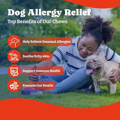 Dog Allergy Relief Chews – 70 Soft Chews, Salmon & Blueberry Flavor - Immune Support & Itch Relief with Colostrum, Astragalus Root, 6-Strain Gut Health Blend
