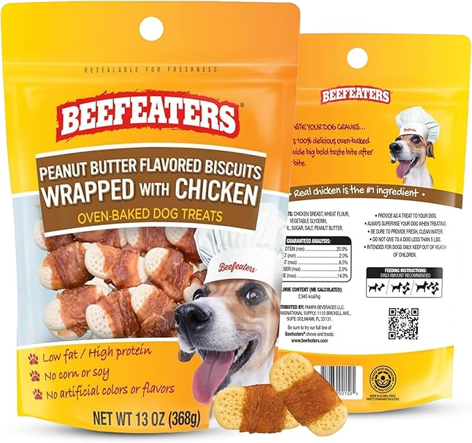 Beefeaters Peanut Butter Dog Biscuits with Real Chicken 13 oz - Oven-Baked, High-Protein, Low-Fat Treats for Small, Medium & Large Dogs – Ideal for Training, Dental Benefits, No Artificial Ingredient
