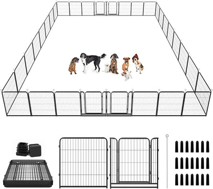 Kfvigoho Dog Playpen Outdoor Extra Wide 32 Piece Panels Heavy Duty Dog Fence 32" Height Anti-Rust with Doors Portable for RV Camping Yard, Total 84FT, 561 Sq.ft, Snowy Black