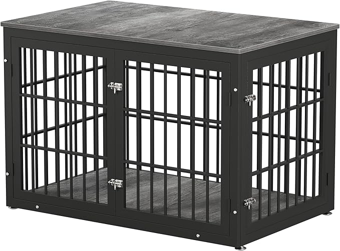 rehomerance 48 Inch Heavy Duty Dog Crate Furniture for Large Dogs, Decorative Pet House End Table, Extra Large Wooden Cage Kennel Furniture Indoor, Black and Gray