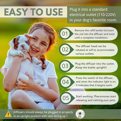 Dog Calming Pheromone Diffuser Kit with Timer – 2 Plug-Ins + 4 Refills – Smart 4-Level Timing Calming Aid – Stress Relief for Dogs – Help with Anxiety, Barking, Fighting, Thunder, Travel, Vet Visits