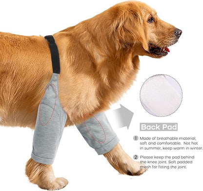 ROZKITCH Dog Surgery Leg Sleeve for Front Legs, Adjustable Pet Prevent Licking Wound Elbow Knee Protector, Dog Leg Sleeve to Stop Licking Cone Collar Alternative for Sprain ACL CCL Arthritis Grey 2XL