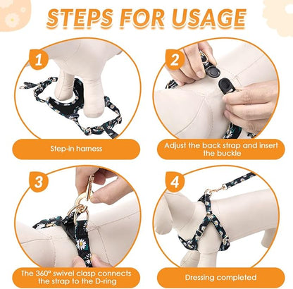 SlowTon Small Dog Harness - No Pull Dog Harness and Leash Set, Soft Mesh Lightweight Puppy Vest Harnesses, Adjustable Pet Harnesses for XXS XS Small Medium Easy Walk Hiking (Black, S)
