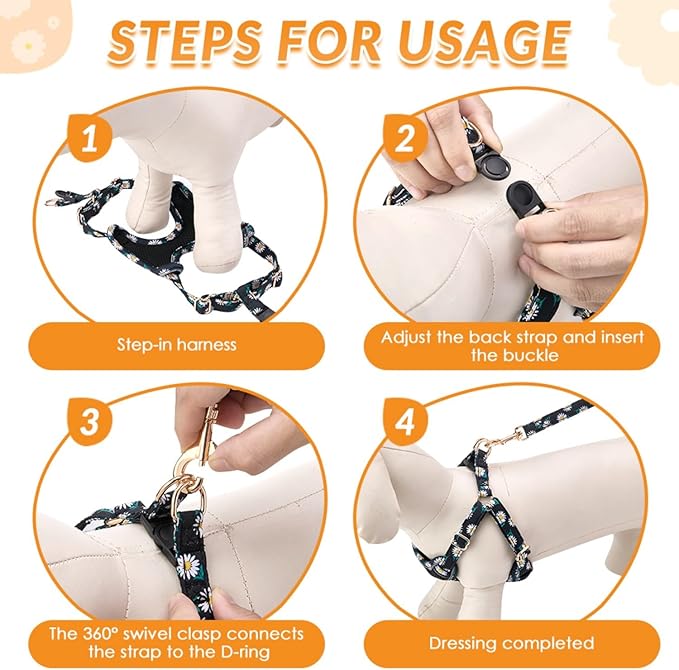 SlowTon Small Dog Harness - No Pull Dog Harness and Leash Set, Soft Mesh Lightweight Puppy Vest Harnesses, Adjustable Pet Harnesses for XXS XS Small Medium Easy Walk Hiking (Black, XXS)