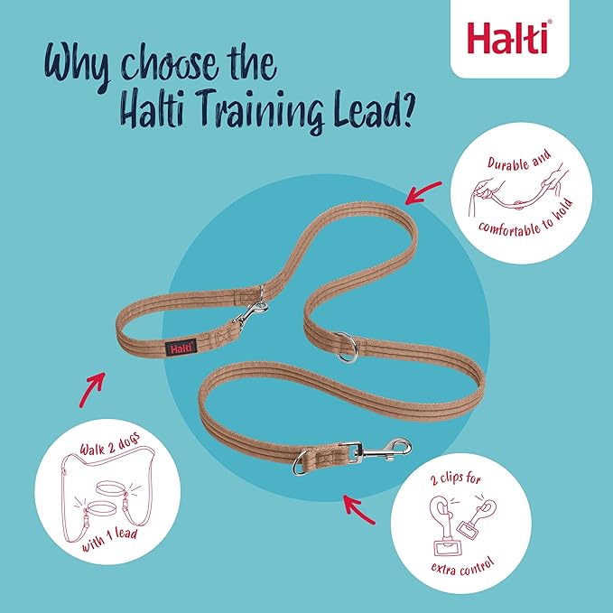Halti Training Leash - Multifunctional Double-Ended Dog Leash, Ideal for Anti-Pulling Dog Training. Lightweight & Durable. Suitable for Small to Medium Dogs & Puppies (Size Small, Desert Sand, 2m)
