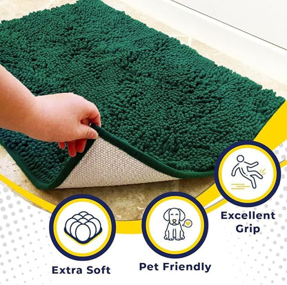 Muddy Mat® | Super Absorbent Door Mat Indoor, Microfiber Quick Dry Chenille Entryway Rug, Non-Slip Front Door Mat, Indoor Mats for Entryway, Machine Washable Pet Rug, Dark Green XXL 60"X48"