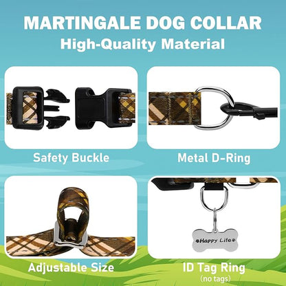 Fall Reflective Martingale Collar for Dogs with Quick Release Buckle Autumn Dog Collars (Brown Plaid, Medium)