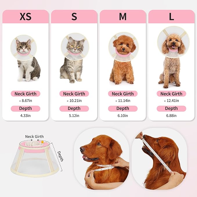 Soft Dog Cone Collar to Stop Licking-Adjustable Comfortable Mesh Recovery Collars After Surgery for Small or Miniature Dogs, Alternative to Plastic Elizabethan Collar for Neuter Incision Care (Pink,L)