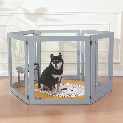 Heavy Duty Clear Acrylic Dog Playpen, 32" Height Transparent Pet Pen, Metal Frame Easy Assemble Kennel Enclosure, Ideal for Small to Medium Dogs, Cats, and Other Small Pets (Grey, 2 Panels)