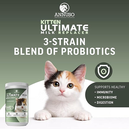 ANNUSO Kitten Ultimate Milk Replacer, 12oz - 40% Protein & 28% Fat - Enhanced with Goat Milk Proteins, Advanced Probiotics – Supports Kitty Immunity & Digestion, Easy-Mix Powder