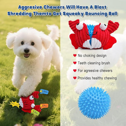 Interactive Squeaky Dog Chew Toy,No Stuffing Interactive Chew Toy for Small Medium Large Dogs, Training Reward Gift for Pets(red Crabs)