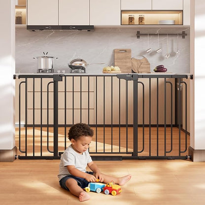 Cumbor Extra Wide Baby & Pet Gate Set, 29.7-51.5" & 36.6-64" Gates with Dual-Lock, Auto-Close, One-Hand Operation for Stairs, Hallways & Doorways
