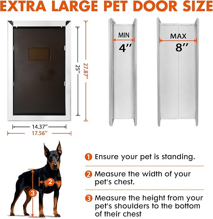 XL Wall Dog Door for Large Dogs, 4"-8" Thick, 14"(W) x 25"(H) Opening