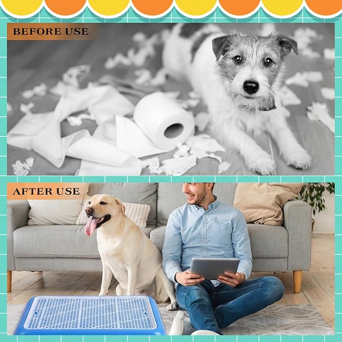 Mifoci 2 Pcs Dog Potty Tray Mesh Puppy Training Pad Holder Floor Protection Portable Pee Pad Pet Toilet Training Tray Litter Box Corner for Medium and Large Dogs (25.6 x 18.9 Inch,Blue)