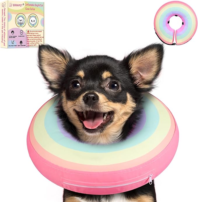 Inflatable Dog Cone Collar Alternative After Surgery, Soft Donut Neck Cone for Yorkshire Pomeranian Small Dogs & Adult Cat, etc, Comfortable Protective E Collar Recovery Cone Not Block Vision