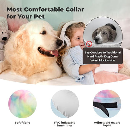 Dog Cone, Uadonile Inflatable Cone Collar for Dogs and Cats, Dog Neck Collar Recovery E-Collar Alternative After Surgery, Elizabethan Collar for Dogs Recovery(Tie-dye Pink Blue, M)
