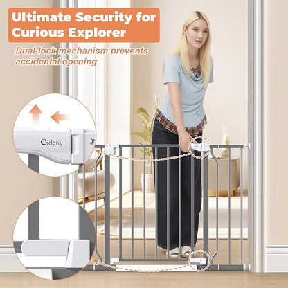29"-40" Baby Gate for Stairs, Auto Close Stroller Friendly Dog Gate Indoor for Doorways, Pressure Mounted Baby Gate, Easy Walk Through Gate for Children & Pets, Grey