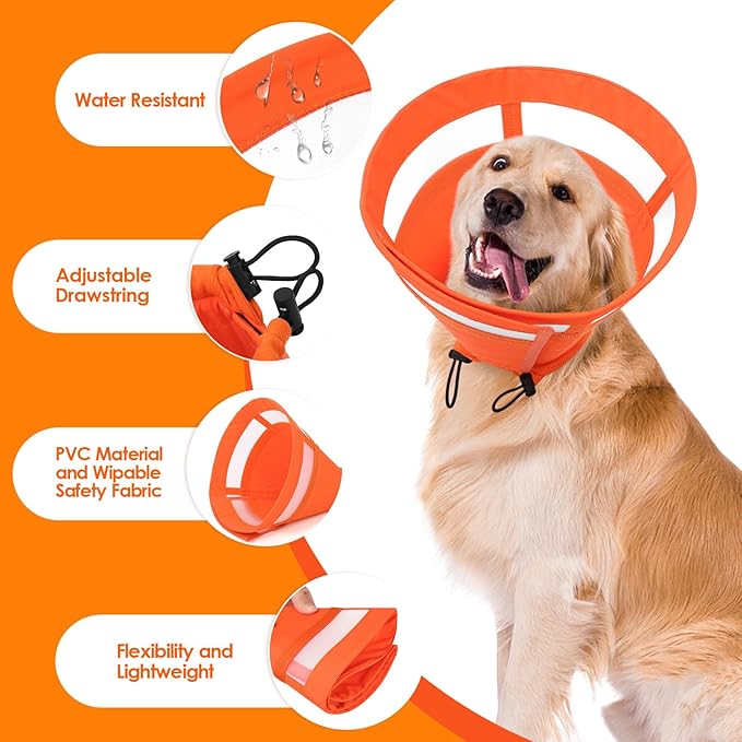 SAWMONG Soft Cone for Dogs – Small Dog Recovery Collar, Adjustable E-Collar to Stop Licking After Surgery (S, Orange)