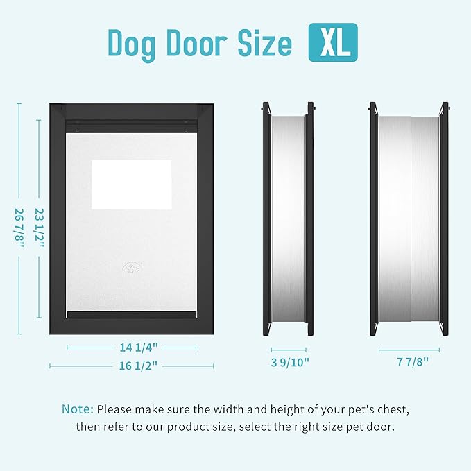 ClawJaw Aluminum Extra Large Dog Door for Wall, Double Flap XL Dog Door, Adjustable Tunnel, Strong and Durable, Easy to Install, Black(Pets Up to 220 Lb)-XLarge