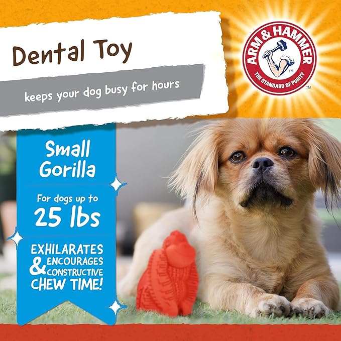 Arm & Hammer for Pets Super Treadz Mini Gorilla Dental Chew Toy for Dogs - Dog Dental Chew Toys Reduce Plaque & Tartar Buildup Without Brushing - for Dogs up to 25 Lbs (Pack of 24)