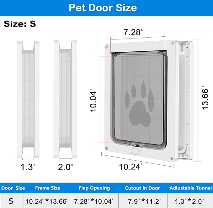 CEESC Dog Door for Pets Up to 20 lb, Weatherproof Pet Door for Cats and Dogs, Durable, Snap-in Closing Panel Included, Suitable for Interior and Exterior Doors(Small White)