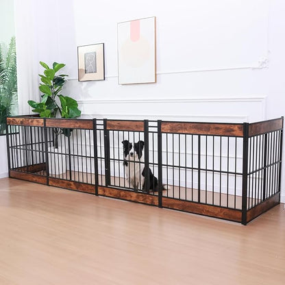 Dog Playpen, 35.4" Height Dog Pen Indoor, Heavy Duty, Safe and Sturdy, Furniture Style Puppy Pen (12 Panels (35.4" High), Rustic Brown)