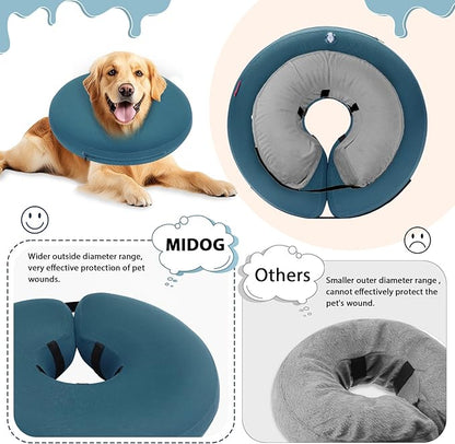 MIDOG Dog Cone - Inflatable Soft Donut Collar Alternative for Dogs After Surgery, Protective Recovery Collar Prevents Licking, Comfortable E-Collar Alternative for Small Medium Large Dogs (Blue, L)